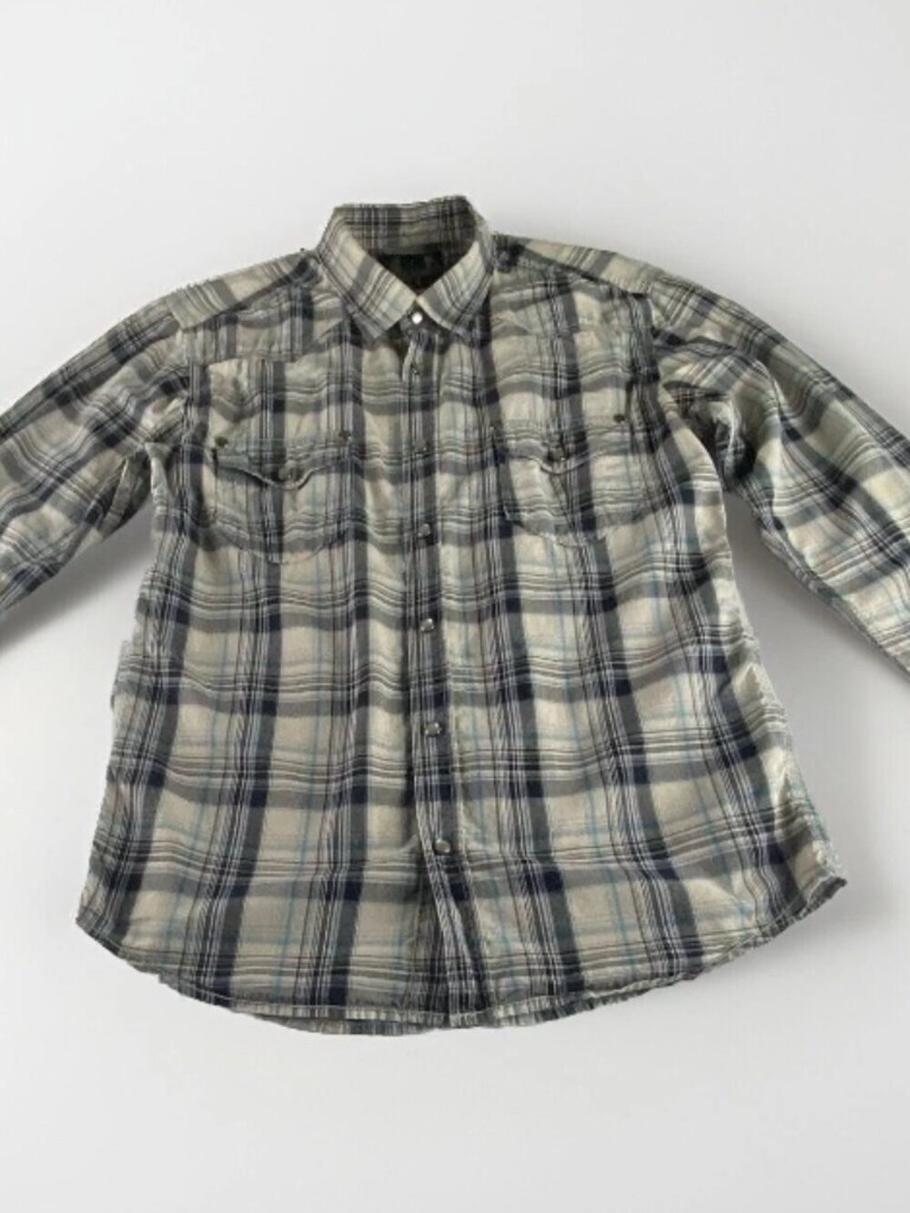 BRODY Pearl Snap Shirt Men Size Medium Blue Plaid Western Long Sleeve